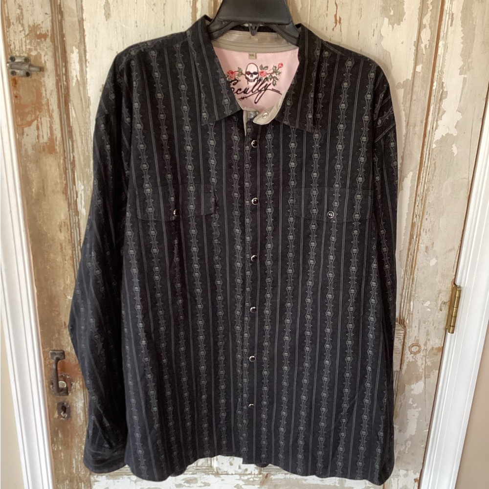 Scully Shirt Mens XXL Black‎ Western Pearl Snap Skulls Long Sleeve Rockabilly